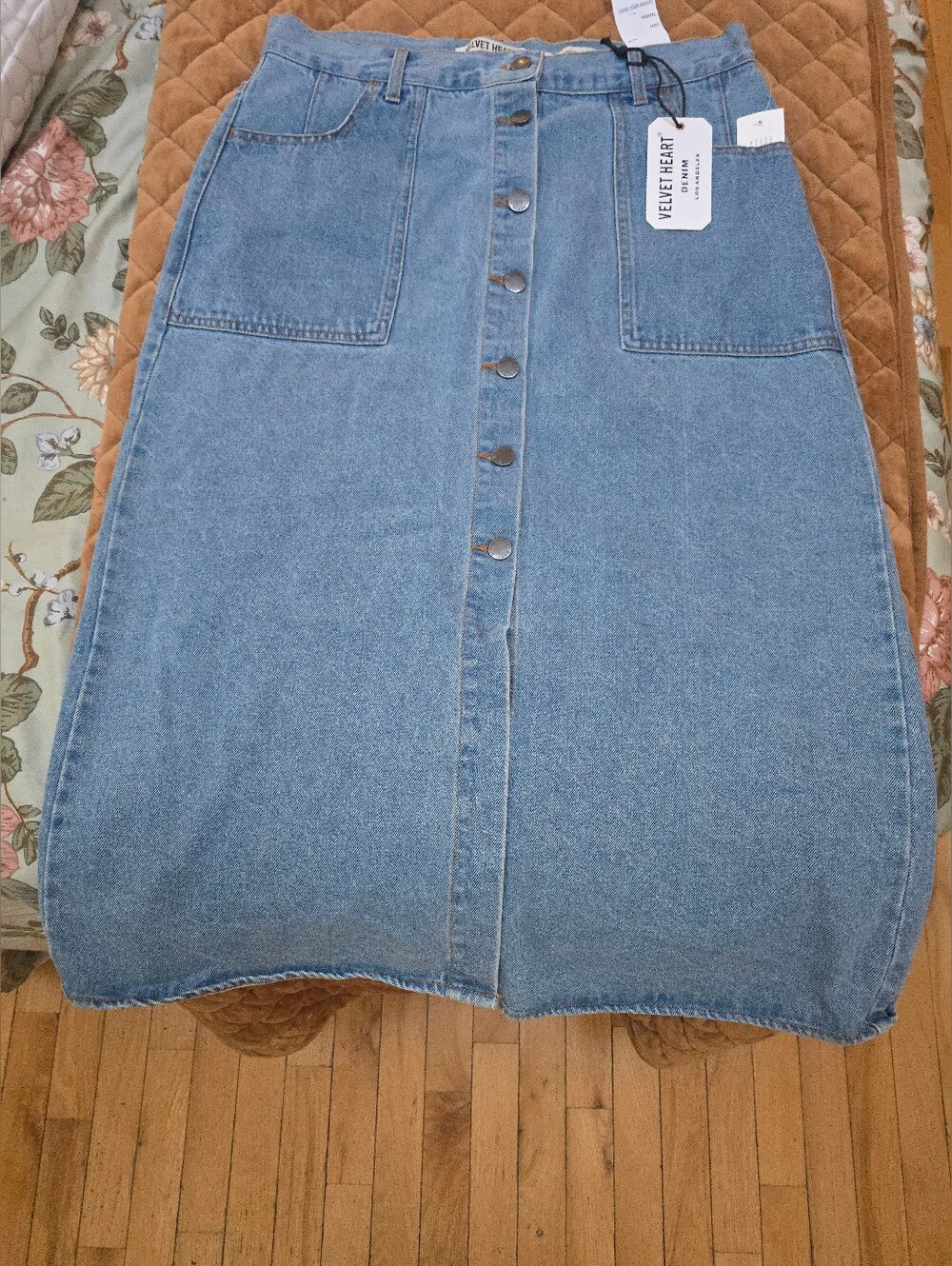 NWT Velvet Heart Light Blue Button-Front Denim Midi Skirt